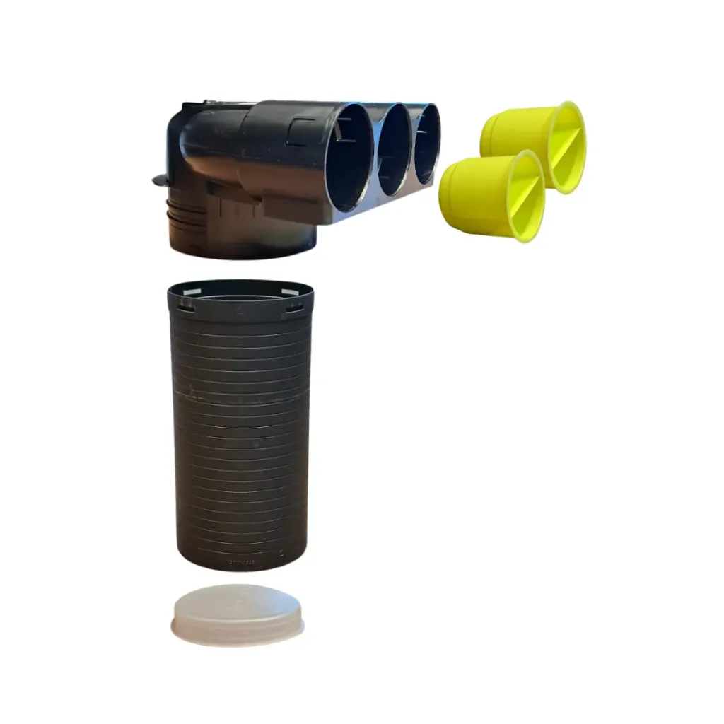 Ventielaansluitstuk 90º 3xØ63mm, L aansluitstuk = 248mm incl. stop