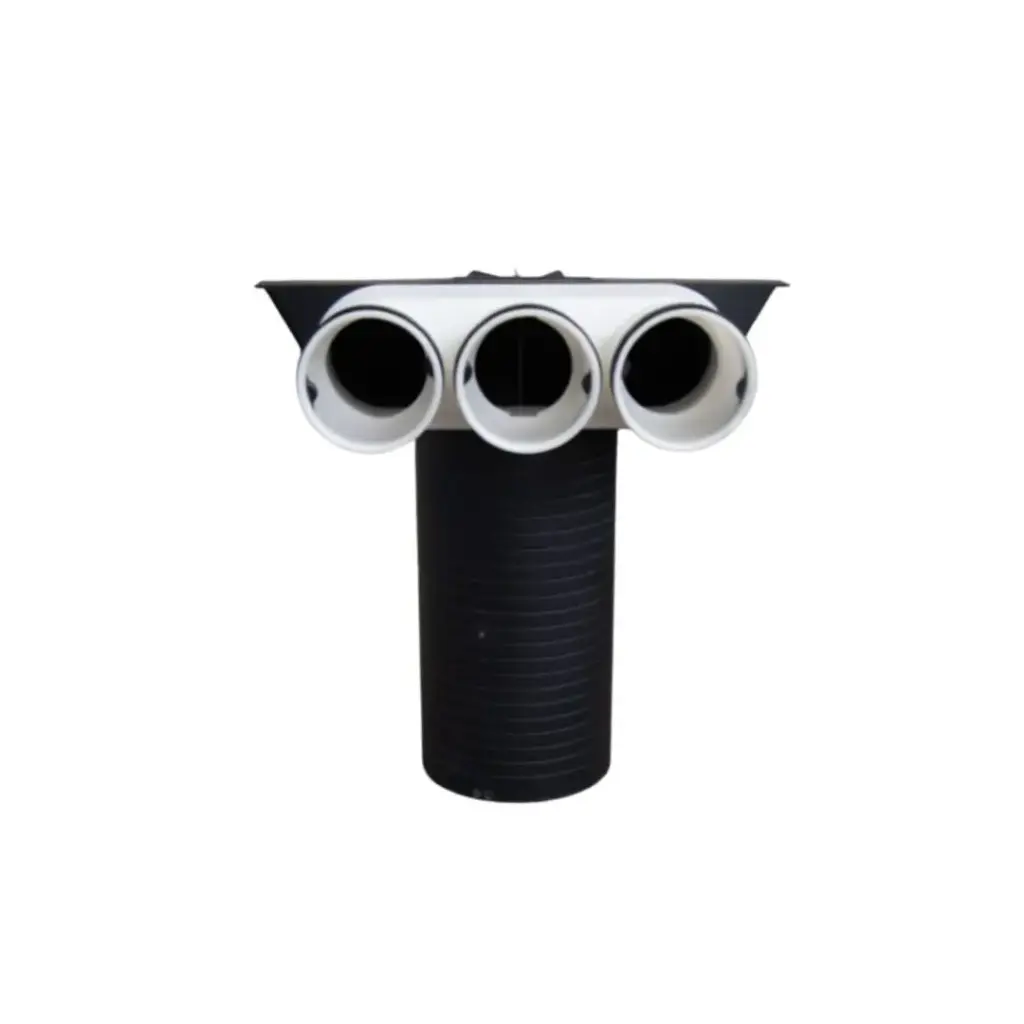 ventielaansluitstuk 90º 3xØ63mm, L aansluitstuk = 50mm ex stop en rubber