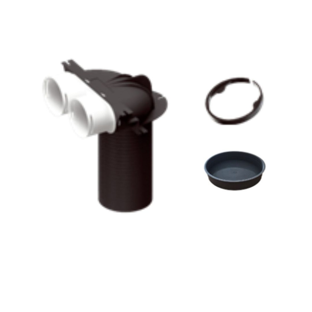 Ventielaansluitstuk 90º 2xØ75mm, L aansluitstuk = 248mm incl stop en rubber