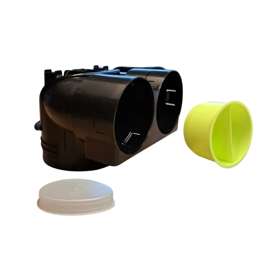 Ventielaansluitstuk 90º 1xØ90mm, L aansluitstuk = 50mm incl. dop 90mm en speciedeksel 125mm