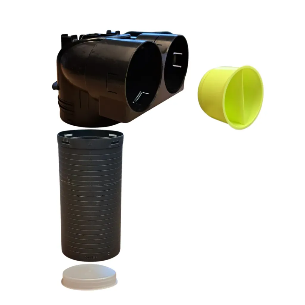 Ventielaansluitstuk 90º 1xØ90mm, L aansluitstuk = 248mm incl. dop 90mm en speciedeksel 125mm