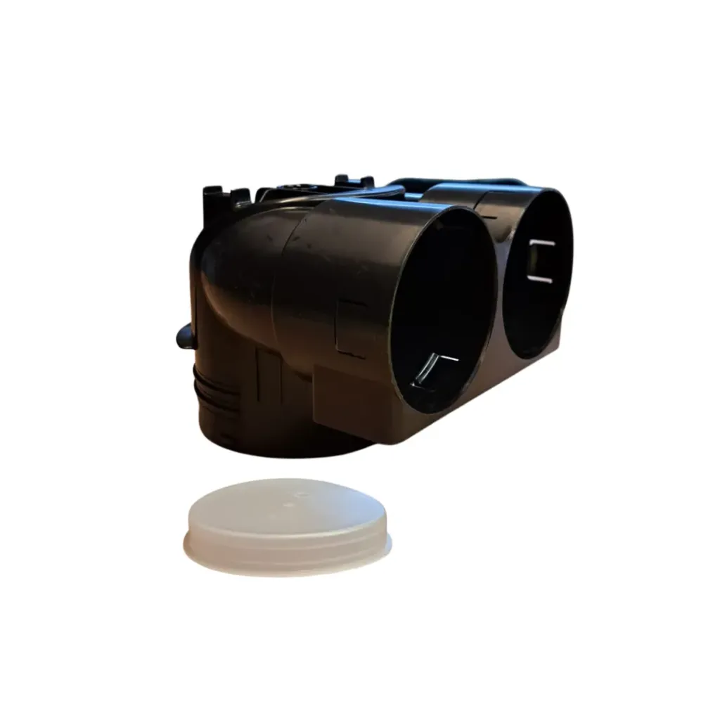 [1111212904] ventielaansluitstuk 90º 2xØ90mm, L aansluitstuk = 50mm incl stop en rubber