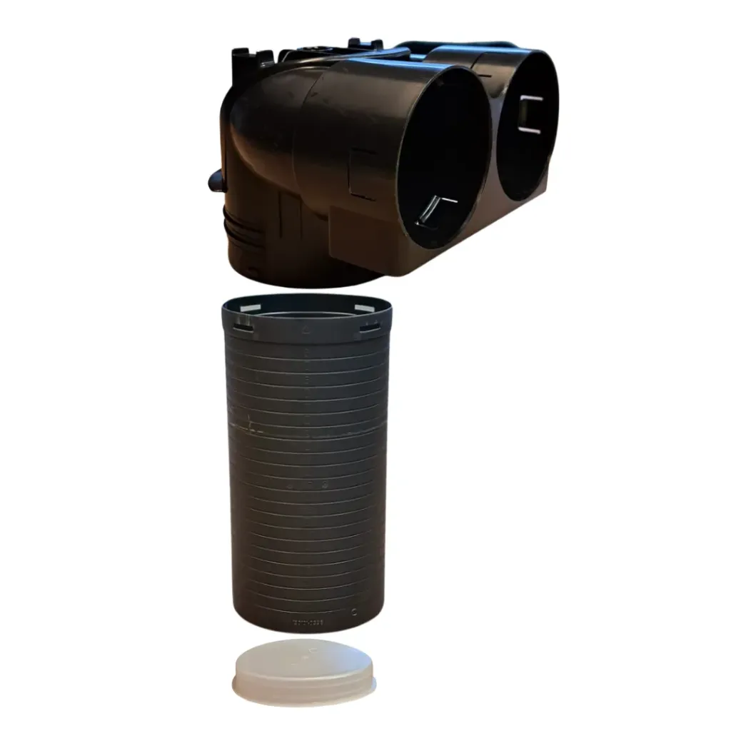 [1111202903] ventielaansluitstuk 90º 2xØ90mm, L aansluitstuk = 248mm incl stop en rubber