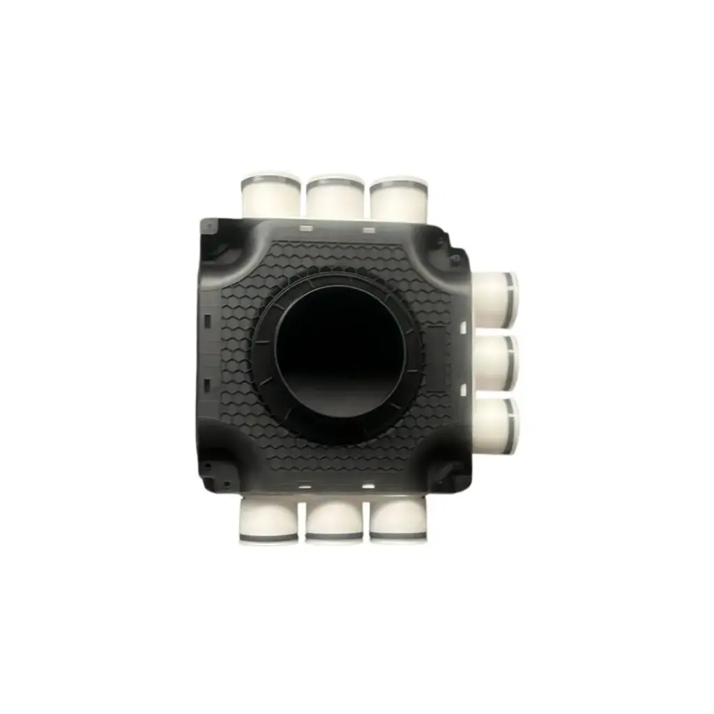vlakke verdeler 9xØ63mm en 1xØ160mm, incl. Ø63mm blinddeksels en afdichtringen