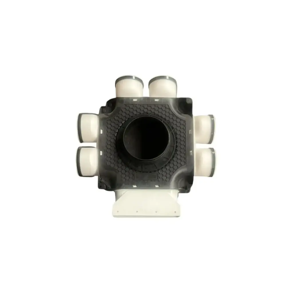 [00.EV675160] vlakke verdeler 6xØ75mm  en 1 blinddeksel hor., 1x Ø160mm, excl. Ø75mm blinddeksels en afdichtringen