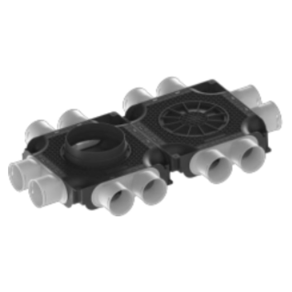 dubbele verdeler 12xØ75mm en 1xØ160mm, incl. Ø75mm blinddeksels en afdichtringen