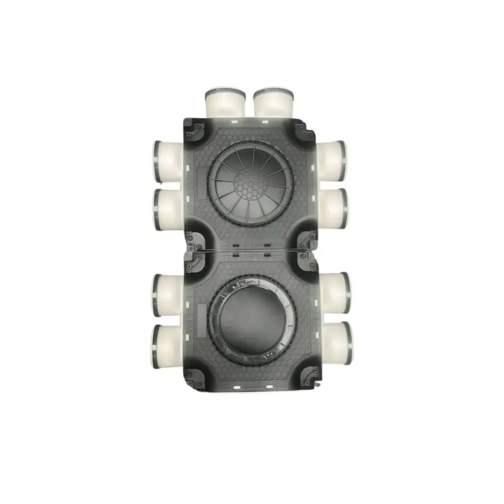 [1111512903] dubbele verdeler 12xØ90mm en 1 blinddeksel hor., 1x Ø180mm, incl. Ø90mm blinddeksels en afdichtringen