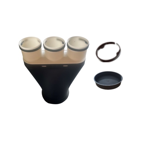 [1111303630] ventielaansluitstuk 180º 3xØ63mm en 1xØ125mm incl stop en rubber