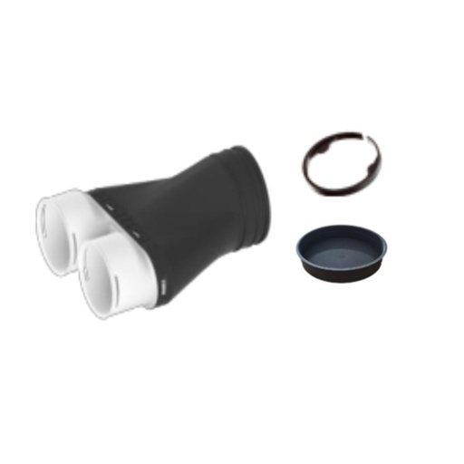 [1111302903] ventielaansluitstuk 180º 2xØ90mm en 1xØ125mm incl stop en rubber