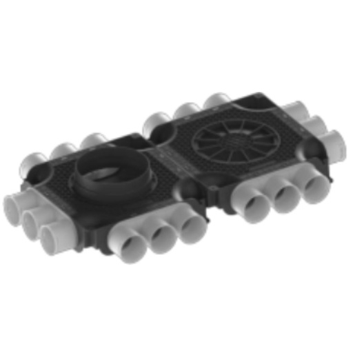 [1111518630] dubbele verdeler 18xØ63mm en 1xØ180mm, incl. Ø63mm blinddeksels en afdichtringen